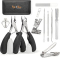 TIP2TOES 10 Pcs Ingrown Toenail Clippers for Seniors Thick Toenails- Heavy Duty Podiatrist Toe Nail Cutter for Men, Professional, and Adults- Easy Grip Handle Stainless Steel Sharp Curved Grooming Kit