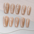 Sun&Beam Nails Handmade Press-on Medium Long Coffin Ballerina Yellow Gold Magnet Design Fashion False Nail Tips 10 Pcs Set (#267 M)