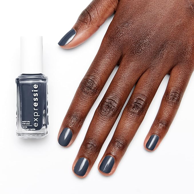 essie expressie Quick Dry Vegan Nail Polish, Charcoal Gray with Blue Undertones, Leveled Up, 0.33 Ounce