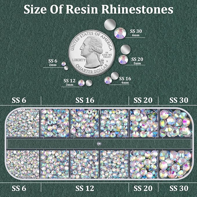 Resin Rhinestones for Crafting with B7000 Jewelry Glue, 1 Box AB Flatback Crystals with 3Pcs 10ml Glue for Bedazzling Crafts DIY Nail Art Makeup，Non Hotfix Gems for Clothing Shoes