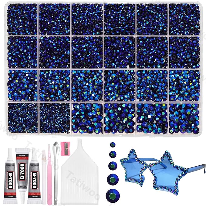 20000Pcs Black Blue AB Flatback Jelly Resin Rhinestones for Bedazzling, Mix Sizes Crystal Rhinestones Gems, Black Blue AB Gems Bedazzling for Crafting DIY Face Makeup Crafts Tumblers