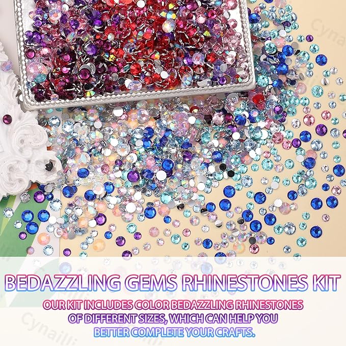 15 Grids Resin Rhinestones for Crafting, Pink White Blue Purple Red Colors Bedazzling Gems Kit, Jelly Resin Rhinestones for Nails Face Eyes Makeup Crafts Tumblers Bottles