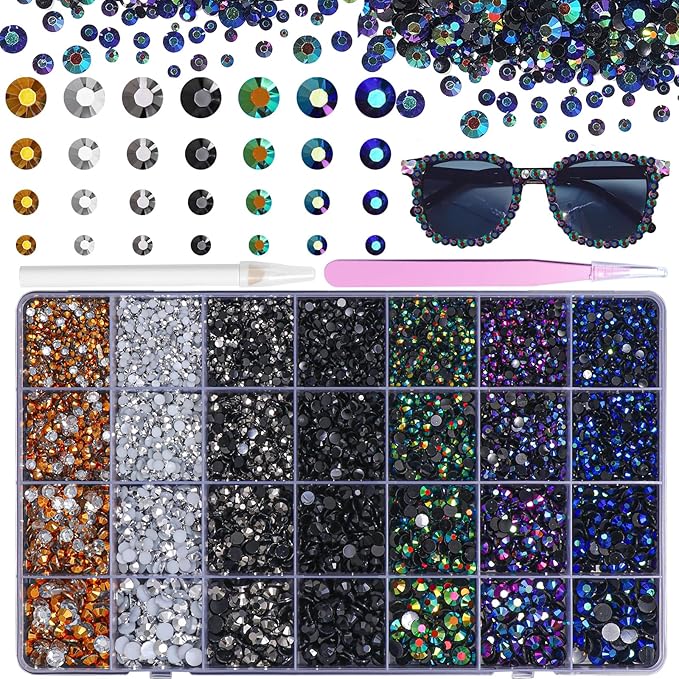 22300Pcs Black Gold Silver Tan Rhinestones for Bedazzling, 3mm-6mm Jelly Bedazzling Resin Gems, Tan AB Black Gems Bedazzling Kit for Crafting Nails Face Makeup Crafts Tumblers