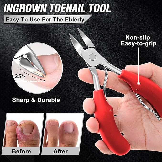 Podiatrist Toenail Clippers for Seniors Thick Toenails, Professional Pedicure Tools Kit, Toe Nail Clippers Adult Thick Nails Long Handle, Ingrown Toenail Tool Removal Kit for Seniors, Men, Pedicure