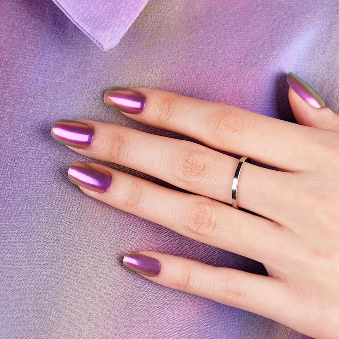 DANNI & TONI Semi Cured Gel Nail Strips Metallic Purple Chrome Gel Nail Wraps UV Nails 28 Stickers Gift for Women | Lustre Luxe