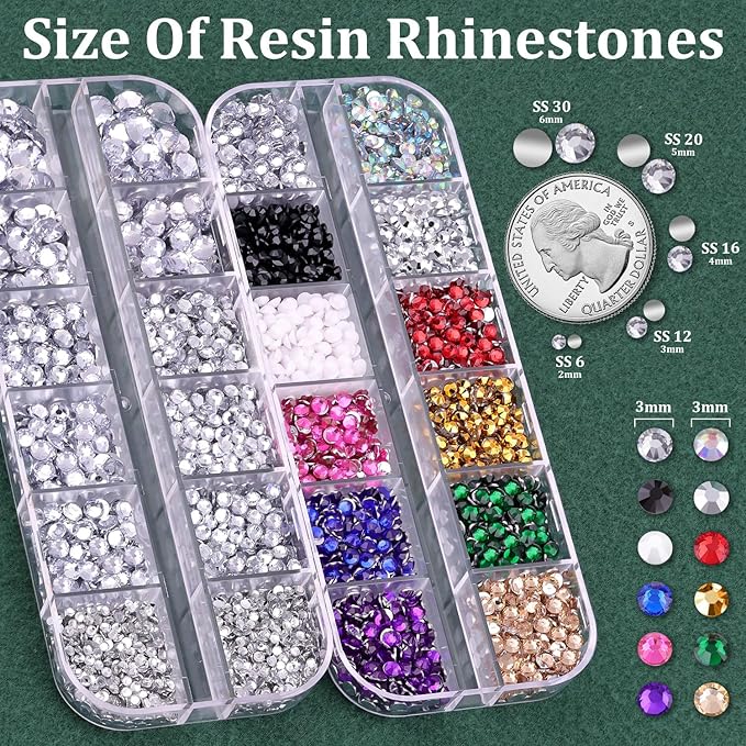 Resin Rhinestones for Crafting with B7000 Jewelry Glue, 2 Boxes Clear+Mix Colors Flatback Crystals with 3Pcs 10ml Glue for Bedazzling Crafts DIY Nail Art Makeup, Gems for Clothing Shoes