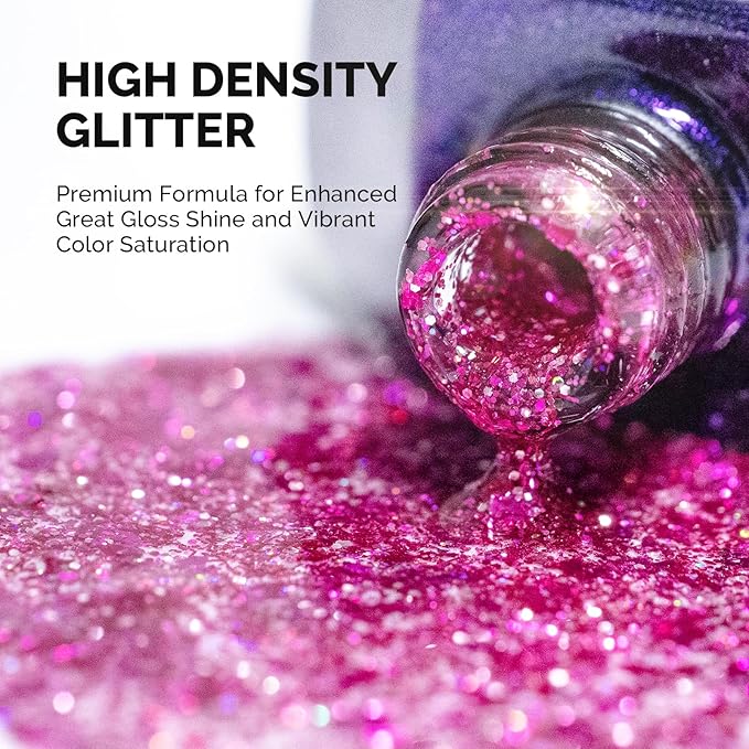 MelodySusie Galaliver Hot Pink Glitter Gel Nail Polish, 15ML Shimmer Pink Sparkle Gel Polish Soak Off UV LED Cured Long Lasting Gift for Women DIY Nail Design Nail Art Manicure X14
