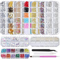 10 Boxes Nail Rhinestones Gems Kit,Gold/Silver Metal Studs,Mixed Sizes Flatback Crystals Rhinestones,Half Pearls,Sequins,Foil Flakes with Tweezers & Dotting Tools for DIY Manicure