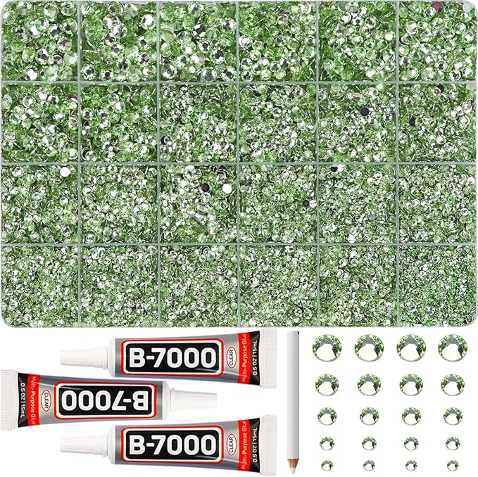 31000Pcs Light Green Resin Rhinestones for Bedazzling, 2-6mm Mixed Sizes Sage Green Rhinestones, Bedazzled Flatback Gems Jewels Diamonds Gemstones Stones Crystals for Crafting Clothes Crafts
