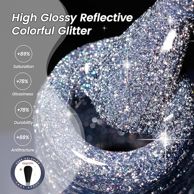 YTD Likomey Colorful Haze Blue Reflective Glitter Gel Nail Polish,15ml Holographic Flash Diamond Shimmer Gel,Sparkly Shiny Fall Winter Salon Home Manicure UV Varnish,SZ501