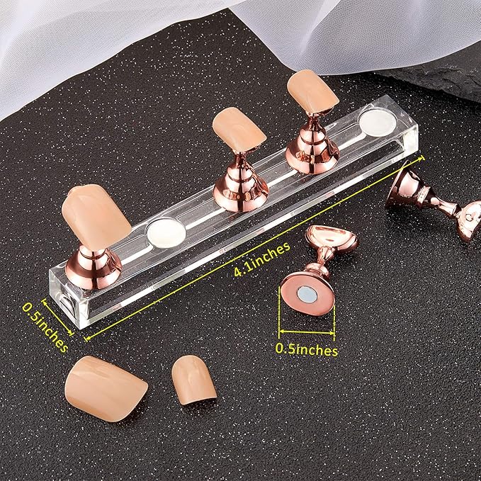 Blulu 2 Sets Nail Stand for Press on Acrylic Nails Display Practice Magnetic Fake Nail Holder for Painting Nails for False Fingernail Manicure Tool Home DIY Salon Supplies(Rose Gold)