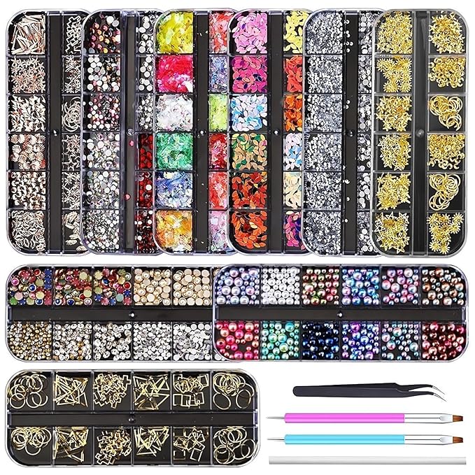 Nail Art Kit, Nail Design Tools Kit with Nail Art Brushes, Nail Art Dotting Pens, Nail Stickers for Nail Art, Nail Charms and Gems, Nail Rhinestones, Nail Art Decoration Kit
