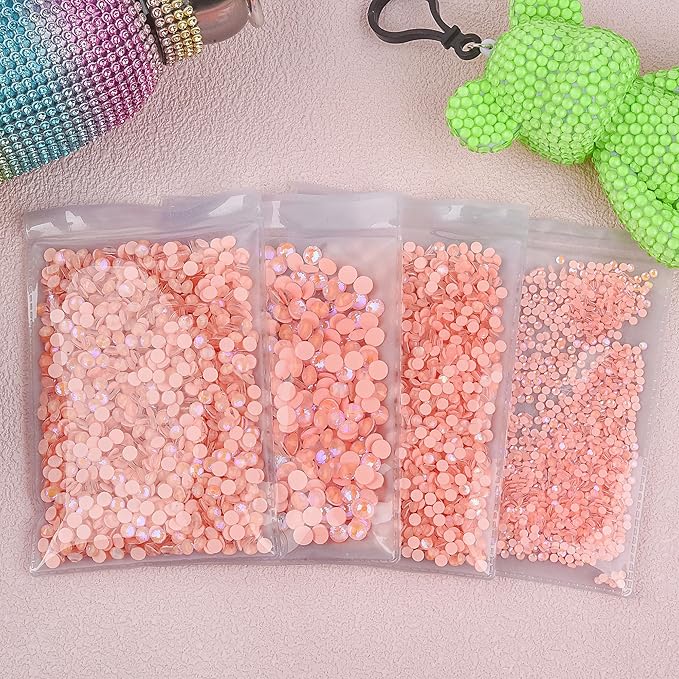Blinginbox Flatback Rhinestones Round Gems, 1440pcs Luminous Series Glass Stones Neon Gems Non Hotfix Crystal Rhinestones for Nail Charms Crafts Clothes Tumblers,Peach AB Luminous,SS10.