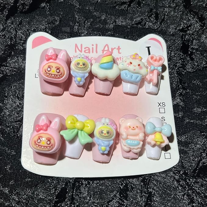 Short Press on Nails Handmade Nails 10Pcs PINKBUBU Cute Manual Press on Nails for Women Party Holiday Photo 25mm Long Size M
