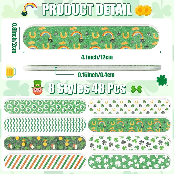 H1vojoxo Lucky St. Patrick's Day Nail File - 48pcs Lucky Clover Double Sided Emery Boards for Girl’s Birthday Gift St. Patrick's Day Party Emery Boards for Women Irish Shamrock Family Party Nail Files