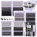 DIY Lash Extension Kit 1676Pcs D Curl Individual Spike Manga Lash Clusters Kit with Bottom Lashes, Lash Bond and Seal, Remover, Tweezers,Brush by QUAFFLY