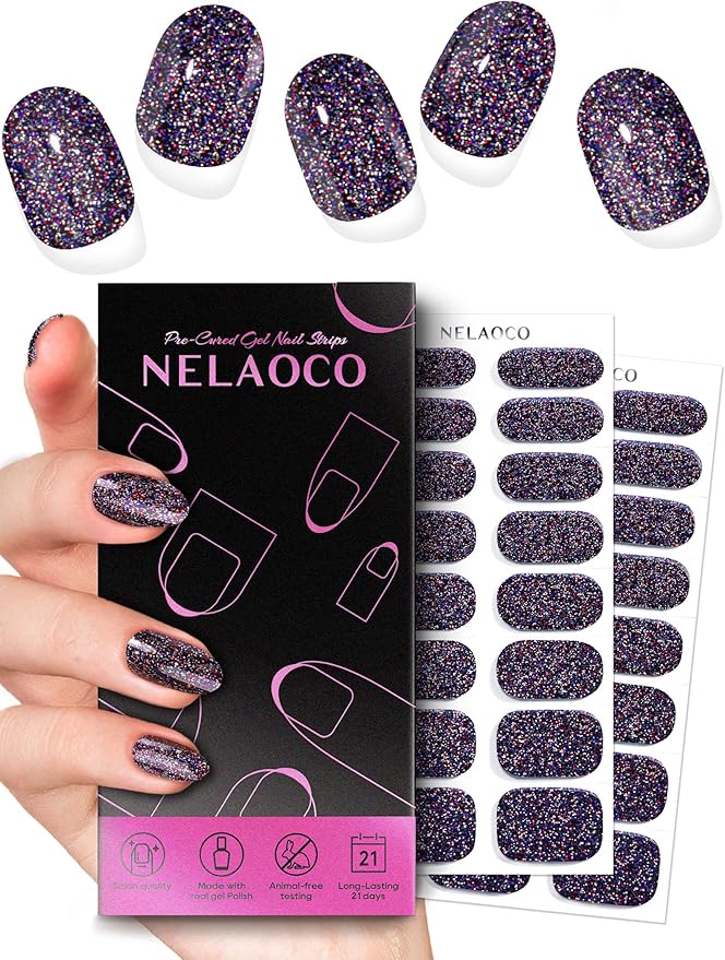 Nail Polish Strips – 32PCS UV Free Salon Quality Wraps, Long Lasting Gel Nail Stickers for Women (Garnet Glimmer)