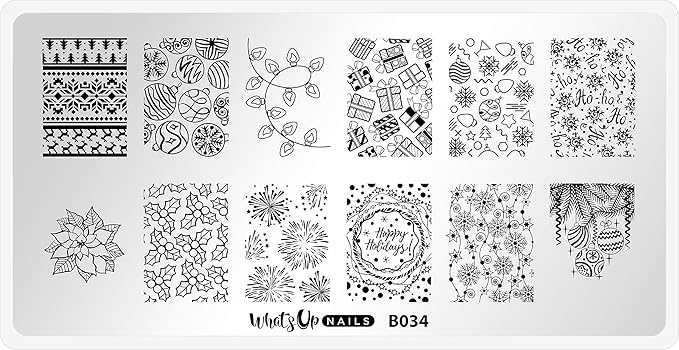 Whats Up Nails - B034 Deck The Nails Stamping Plate for Christmas Winter Nail Art Design