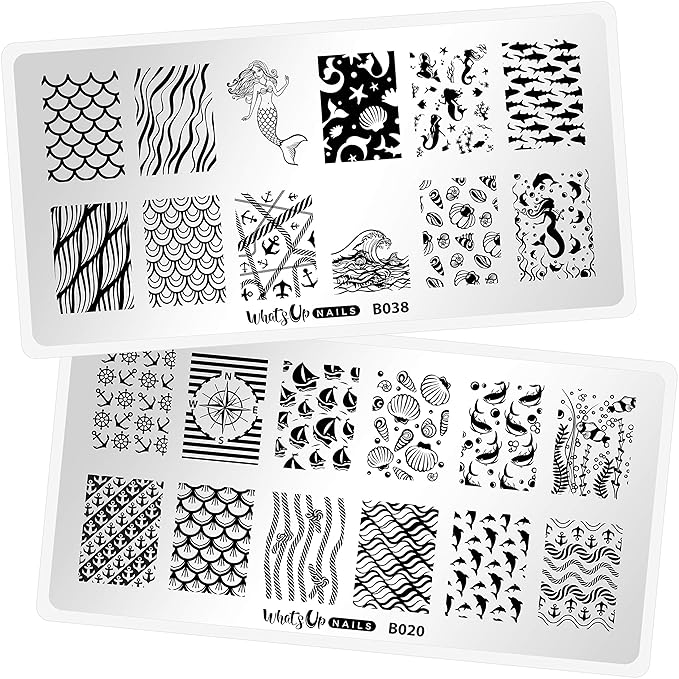 Whats Up Nails - Nautical Sea Stamping Plates 2 pack (B020, B038) for Nail Art Design
