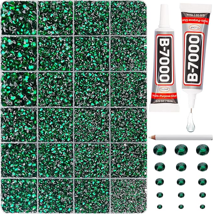 20100Pcs Green Resin Rhinestones 2,3,4,5,6mm Flatback for Bedazzling Crafting Crafts Clothing Clothes Fabric Shoes Nail Art, Emerald Dark Green Flat Back Gems Diamonds Jewels Crystals Gemstones