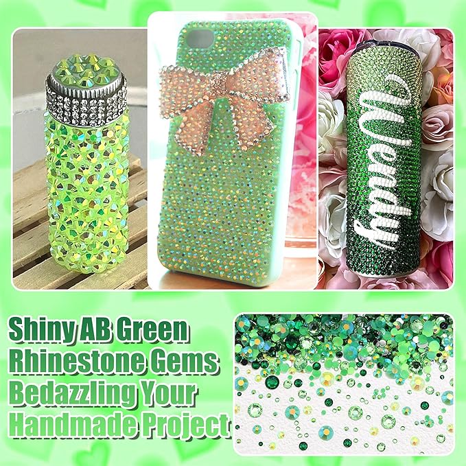 RODAKY 30000Pcs Green Rhinestone Flatback Gems for Bedazzling 2/3/4/5/6mm Resin Jelly Rhinestones 2PCS 10ml B7000 Jewelry Glue Making Kit Crystal Beads for DIY Craft Clothing Shoes