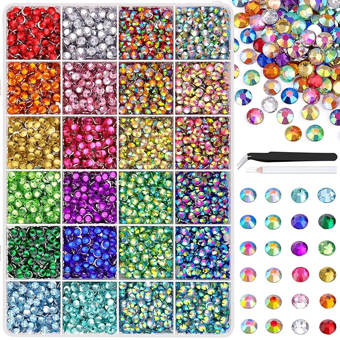 6600Pcs Resin Rhinestones with Tweezers for Crafting, Mixed-Color 5mm Non Hotfix Flatback Gems, Bedazzling Crystal for DIY Crafts Clothing Tumblers Mugs Shoes Fabric Decor Nail Art Makeup