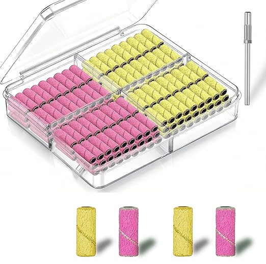 200Pcs Nail Drill Bits Small Sanding Bands with 3.1mm Mandrel Bit, 120 240 Fine Grit Nail File for Acrylic Nails Gel Manicures and Pedicure, Mini Nail Bit Set for Acrylic Nails Gel