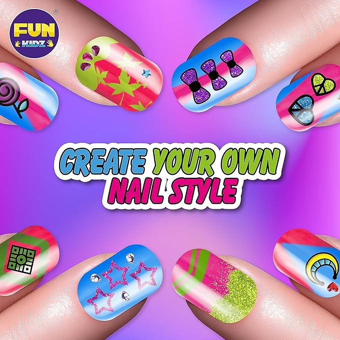 Craft Nail Pens Kit for Kids Ages 7-12, FunKidz Nail Set with Nail Polish Glitter Sticker Temporary Makeup Nails Kit for Girl Teens Party Activities Gifts