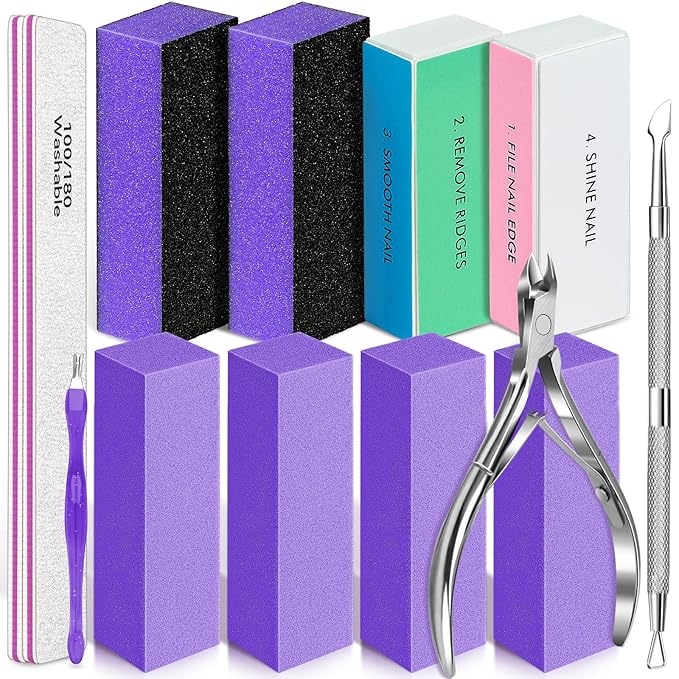 TsMADDTs 13 pcs Nail Buffer Kit with 4-Way Buffing Block, 3-Way Sanding Block, 100/180 Files, Cuticle Trimmer, Nail Care Tool Kit