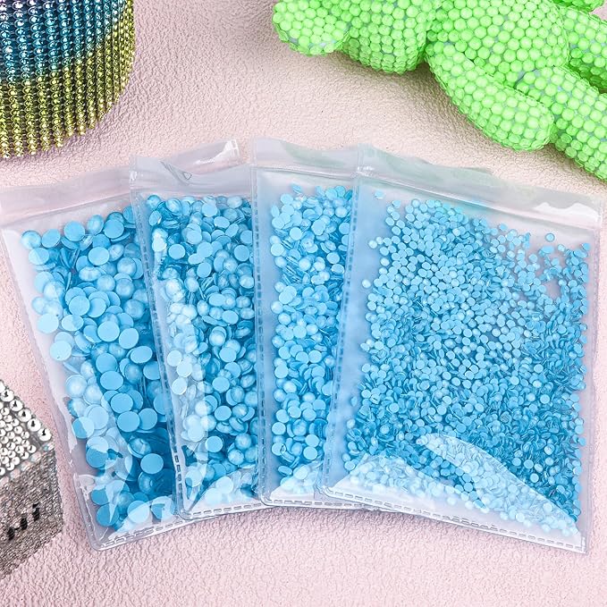 Blinginbox Flatback Rhinestones Round Gems, 1440pcs Luminous Series Glass Stones Neon Gems Non Hotfix Crystal Rhinestones for Nail Charms Crafts Clothes Tumblers,Ice Blue Neon,SS6.