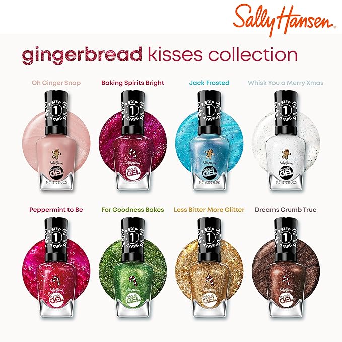 Sally Hansen Miracle Gel Holiday Salon Quality Nail Polish | Gel-Like Formula, Two-Step System, No UV Light Needed, Long Lasting | Opaque, Glittery |911 Whisk You a Merry Xmas | White Nail Polish