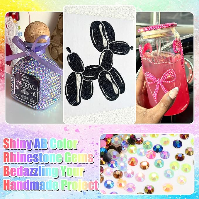 RODAKY Resin Rhinestone for Bedazzling Colorful Flatback Crystals AB Color 3mm Gems Kit with 2PCS 10ml B7000 Glue Tweezer Diamond Making Kit for DIY Craft Clothing Shoes Nail Decor