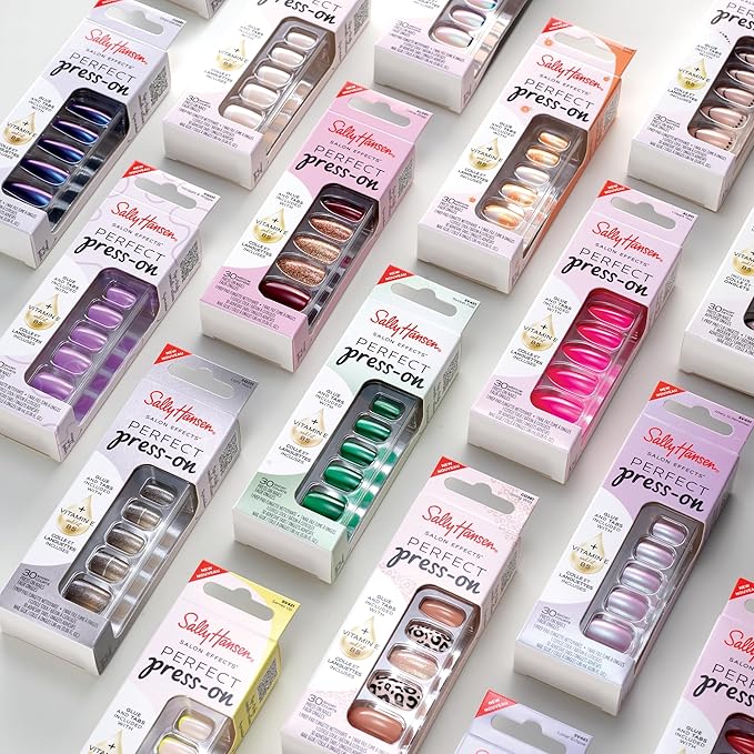 Sally Hansen Salon Effects Perfect Press-On Nails | Square Shape | Easy to Apply, Non-Damaging | 30 Nails, Nail Glue, Adhesive Tabs, File | Squiggle & Wiggle