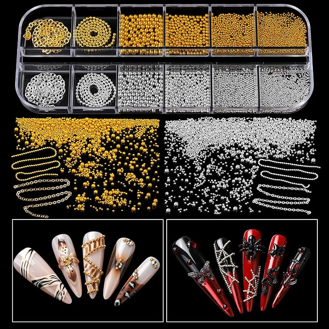 Teenitor Nail Charms and Gems with Nail Stickers, 6 Boxes Silver & Gold Nail Gems and Rhinestones Kit for Women, 3D Nail Art Rhinestones Nail Pearls, Caviar Beads for Nails,Y2K & Cross Nail Charms