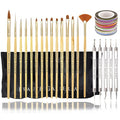 Beaute Galleria Bundle 50 Pieces Nail Art Tool Kit with Pouch - 5 Pieces Dotting Tool Marbleizing Pen (10 Sizes), 15 Pieces Acrylic Gel Detailing Painting Brushes Liners, 30 Pieces Striping Tapes