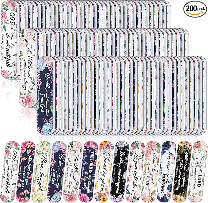 200 Pcs Christian Bible Verse Nail Files Gift for Women Religious Scripture Nail Emery Boards Colorful Floral Buffering Files Scripture Manicure Tools Easter VBS Gift(Bible Gentle Style)