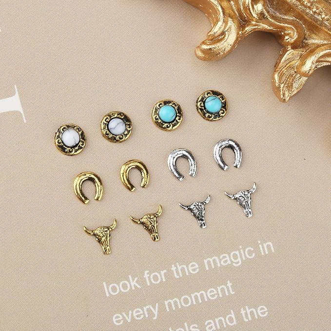 30 PCS Western Nail Charms - Retro Metal Cowboy Cowgirl Turquoise Nail Charms Western Stickers Decals Gems Decor, Vintage Turquoise Jewelry for DIY Crafts Art Accessories