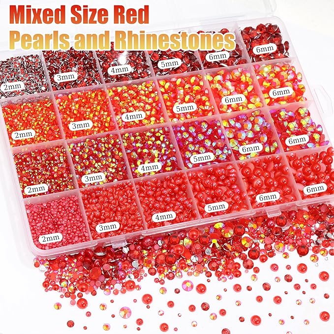 RODAKY Red Rhinestone Resin Flatback Gems AB Jelly Rhinestones for Bedazling Valentine's Day Crafting 2Pcs 10ml B7000 Jewelry Glues Tweezers Dotting Pen Clothing Shoes Nail Art