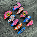 Press on Nails Handmade Nails 10Pcs Blood Style Hand Carved Pink Eyes Manual Press on Nails for Women Party Holiday Photo 33mm Long Size M