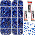 11000Pcs Blue 2/3/4/5mm Flatback Rhinestones with Glue for Bedazzling Crafting Clothing Clothes Crafts Nail Art, Royal Dark Navy Blue Resin Flat Back Gems Crystals Diamonds Gemstones Jewels Stones Kit