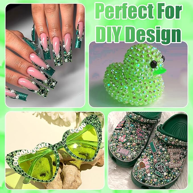 RODAKY 30000Pcs Green Rhinestone Flatback Gems for Bedazzling 2/3/4/5/6mm Resin Jelly Rhinestones 2PCS 10ml B7000 Jewelry Glue Making Kit Crystal Beads for DIY Craft Clothing Shoes