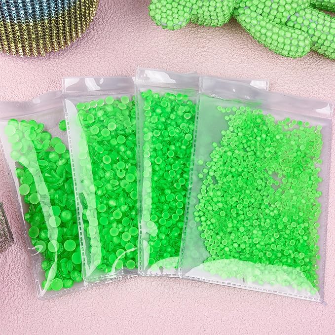 Blinginbox Flatback Rhinestones Round Gems, 1440pcs Luminous Series Glass Stones Neon Gems Non Hotfix Crystal Rhinestones for Nail Charms Crafts Clothes Tumblers,New Emerald Neon,SS10.