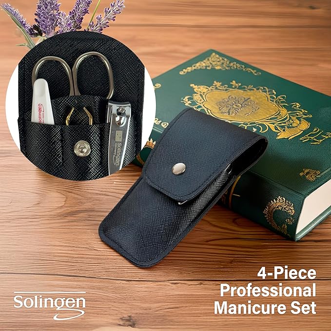 Solingen Manicure & Pedicure Set, Men Women Finger and Toe Nail Clippers Set Professional Manicure Pedicure Kit, Stainless Stell, Eyebrow Tweezers, Scissors, Sapphire Nail File with Travel Case