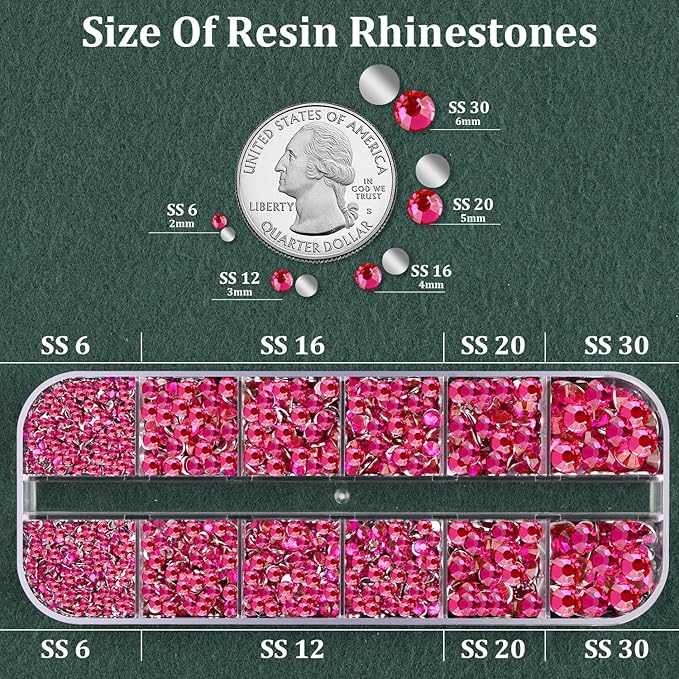 Resin Rhinestones for Crafting with B7000 Jewelry Glue, 1 Box Hot Pink Flatback Crystals with 3Pcs 10ml Glue for Bedazzling Crafts DIY Nail Art Makeup，Non Hotfix Gems for Clothing Shoes