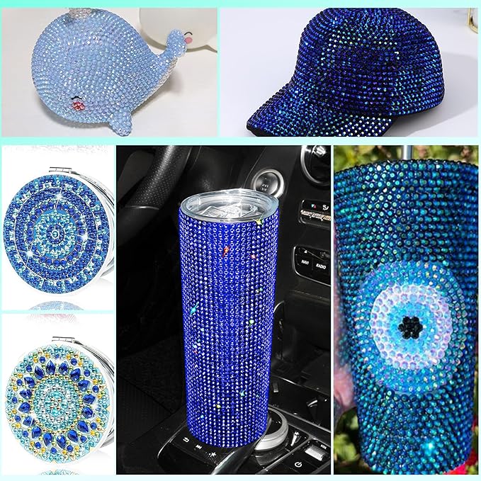 22000 Pcs Blue Flatback Pearls and Rhinestones Bedazzling Kit, Resin Rhinestones Gems for Crafting, Mixed Size Half Pearls Gems for Nails Face Eyes Makeup Bottles Shoes DIY Crafts