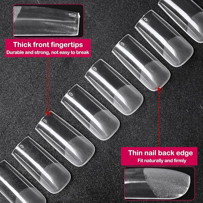 510pc Long Square Nail Tips, Soft Gel Nail Tip Square Long Fake Nails Artificial Fingernail, 15 Sizes Full Cover Clear Press on Nail Acrylic Nails Tips for Nail Extensions, Press on Nails Making