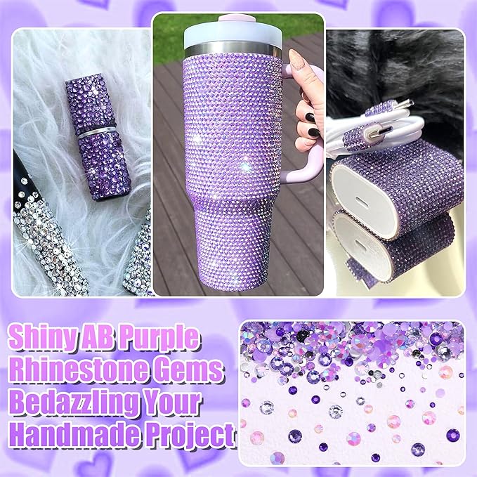 RODAKY 30000PCS Purple Resin Rhinestone Mixed Size AB Rhinestones Bedazzling Kit with 2PCS 10ml B7000 Jewelry Glue Tweezers Pen Making Kit for DIY Craft Clothing Shoes Nail Decor