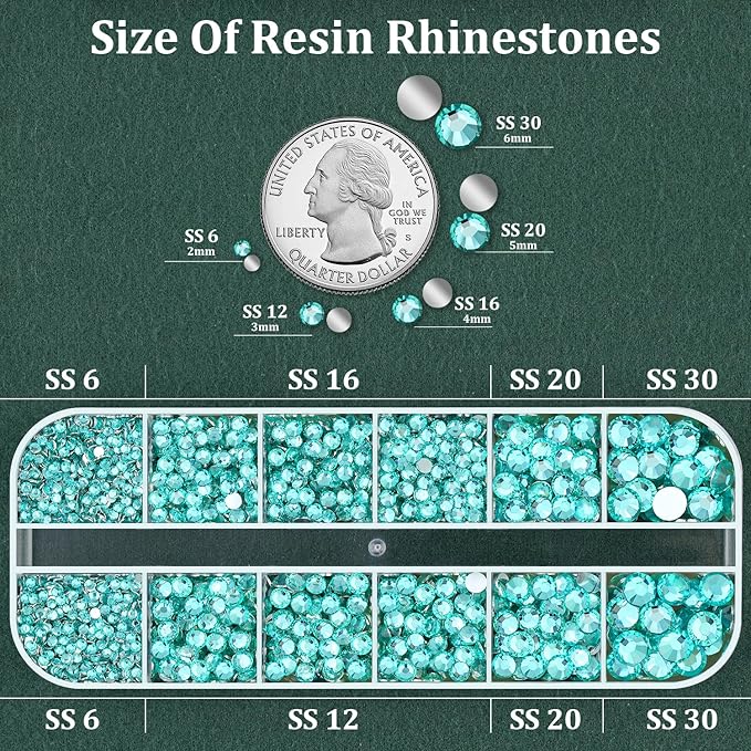 Resin Rhinestones for Crafting with B7000 Jewelry Glue, 1 Box Aquamarine Flatback Crystals with 3Pcs 10ml Glue for Bedazzling Crafts DIY Nail Art Makeup，Non Hotfix Gems for Clothing Shoes