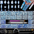 Nail Rhinestones - 4300pcs Light Blue Crystals, Multiple Shape Gems, Flat Back Rhinestones, with Kit and Glue Gel, for Nail Art Decoration