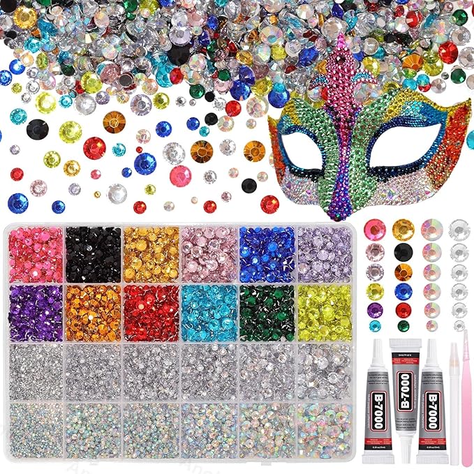 26000PCS Colorful Resin Flatback Rhinestones for Crafting, Resin Rhinestones for Bedazzling Kit, 2/3/4/5/6mm Flatback Gems Jewels for DIY Mugs Tumblers Clothing Shoes Nail Art